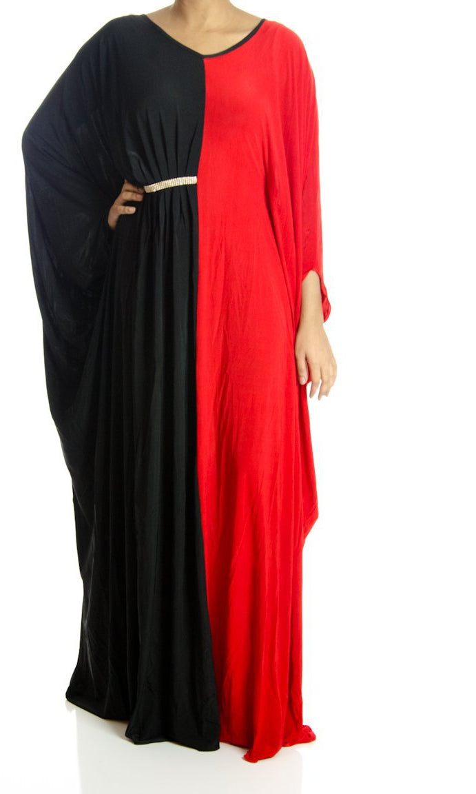 Red Color-Block Abaya Kabayare