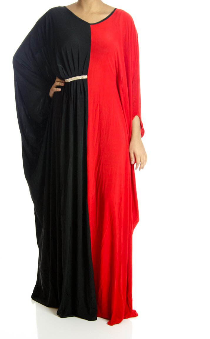 Red Color-Block Abaya Kabayare