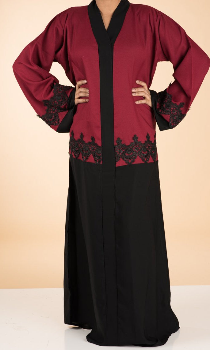 red color-block lace Abaya Kabayare