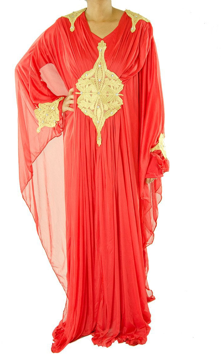 Red embroidered Butterfly Kaftan Kabayare