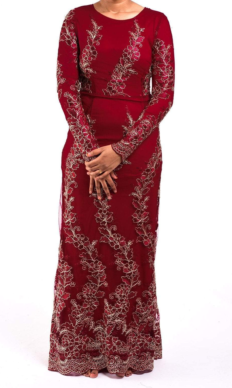 Red Embroidered Princess Gown Kabayare