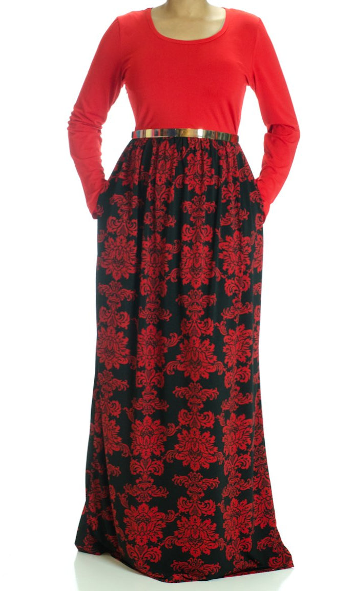 Red Floral Maxi Dress Kabayare