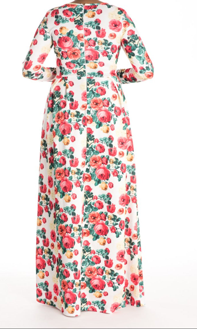 Red Floral Striking Flair Dress Kabayare
