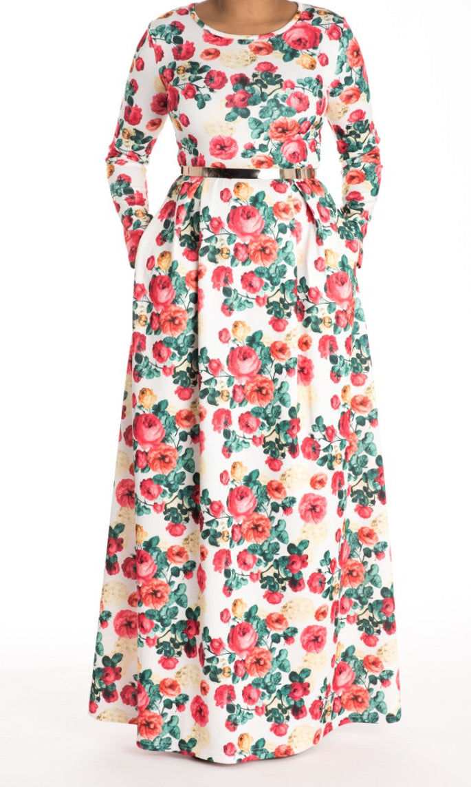 Red Floral Striking Flair Dress Kabayare