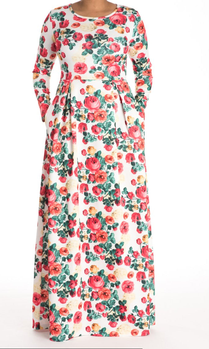 Red Floral Striking Flair Dress Kabayare