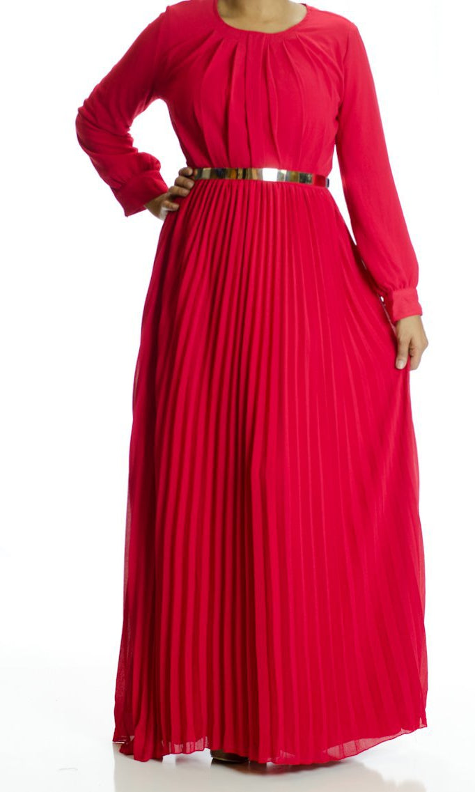 Red French Pleats Maxi Dress Kabayare