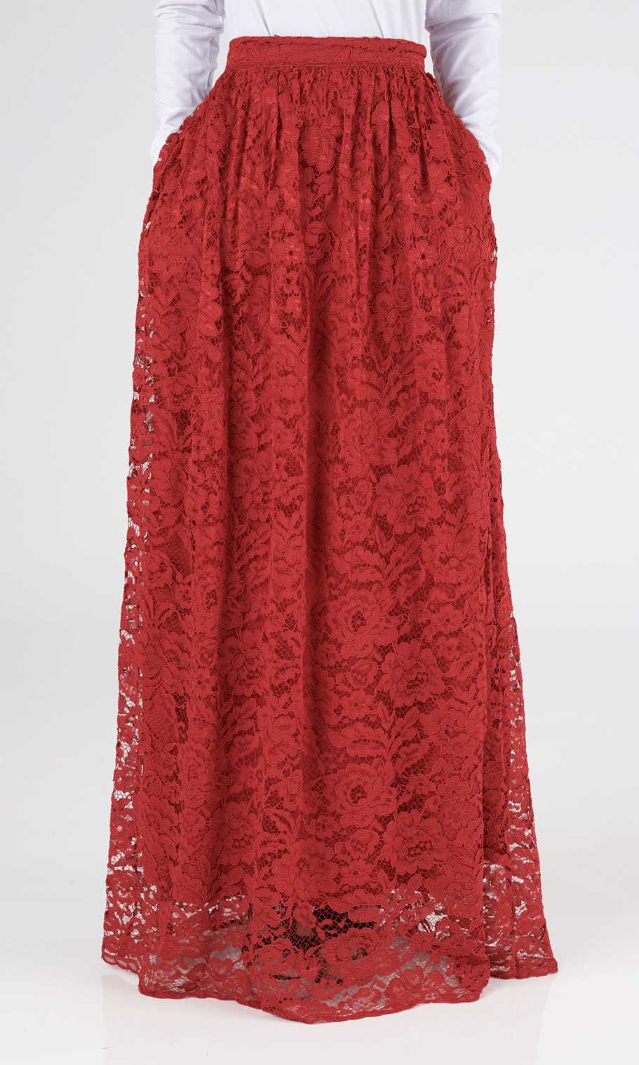 Red Garden Lace Maxi Skirt Kabayare
