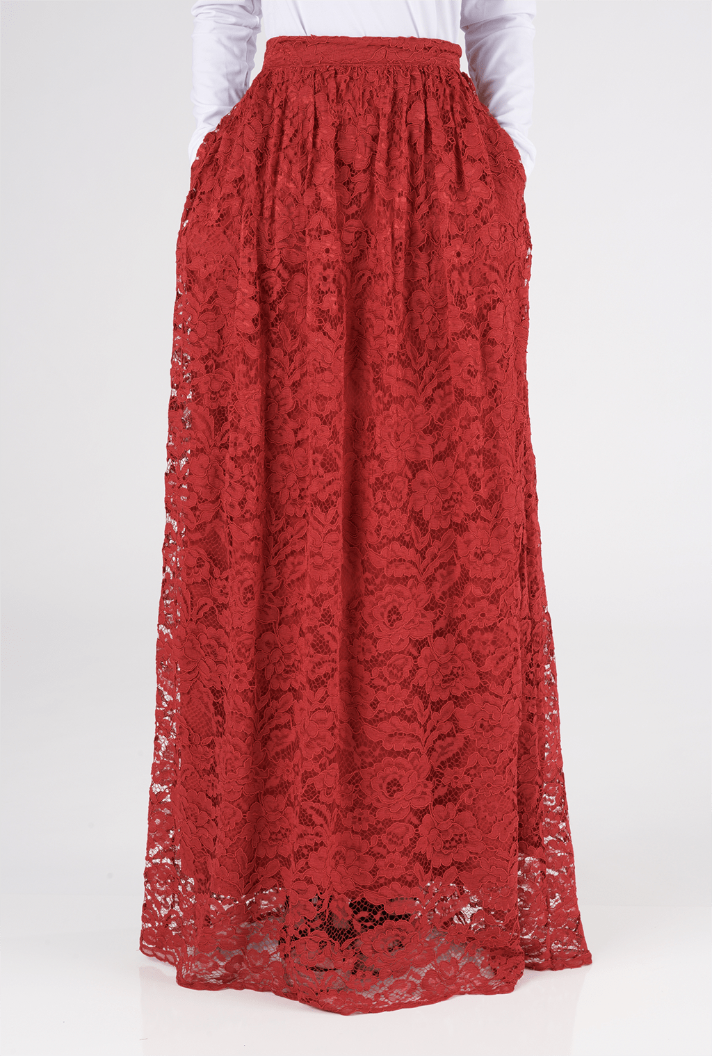 Red Garden Lace Maxi Skirt Kabayare