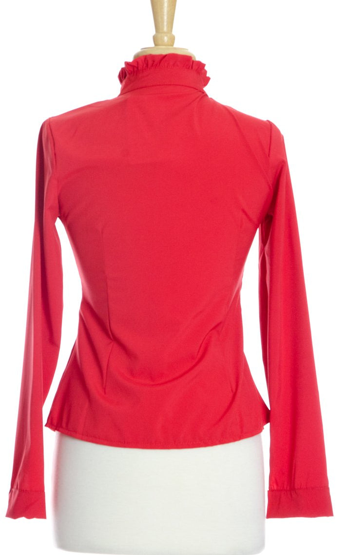 Red Lace Long Sleeve Ruffle Shirt Kabayare