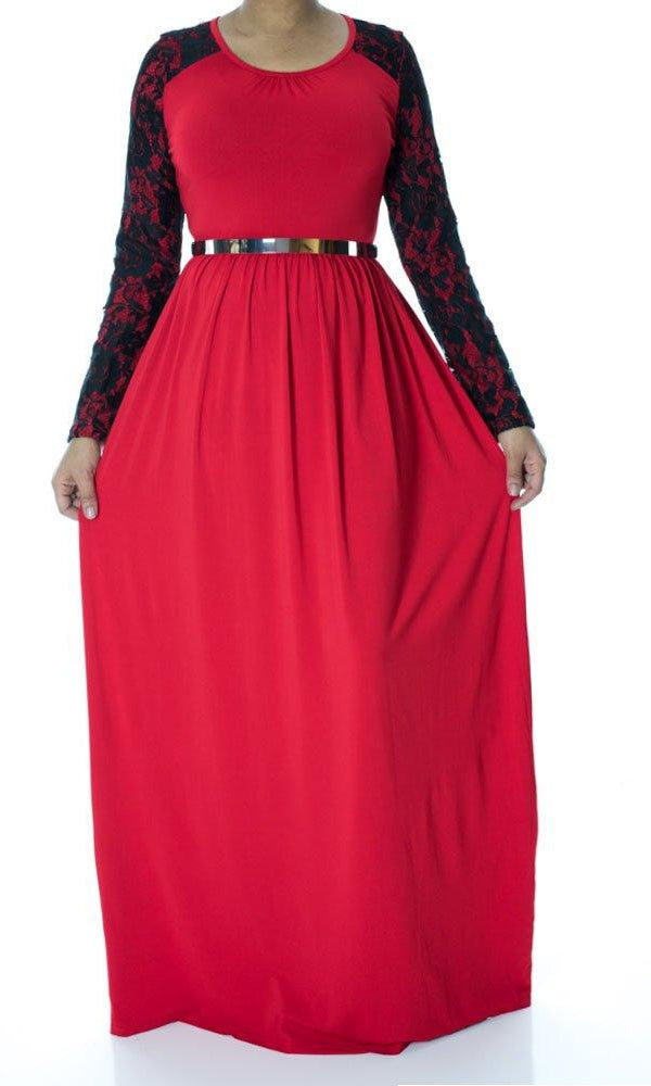 Red Lace Sleeve maxi dress Kabayare