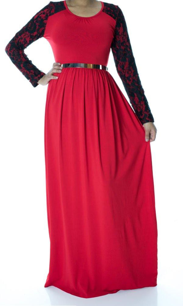 Red Lace Sleeve maxi dress Kabayare