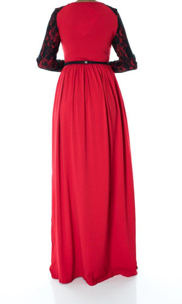 Red Lace Sleeve maxi dress Kabayare