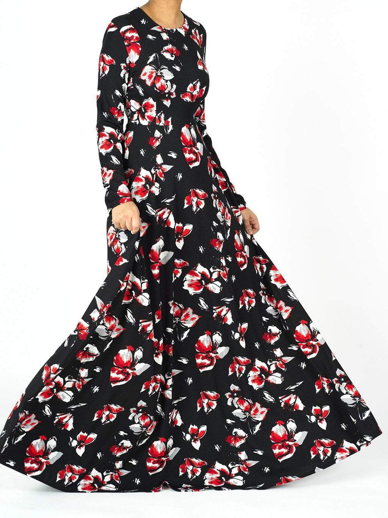 Red Lily Floral A-line dress Kabayare