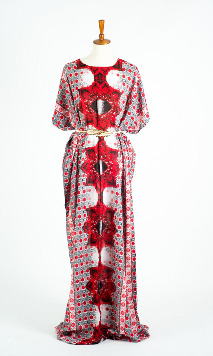 Red Lola Print Bati Dress Kabayare