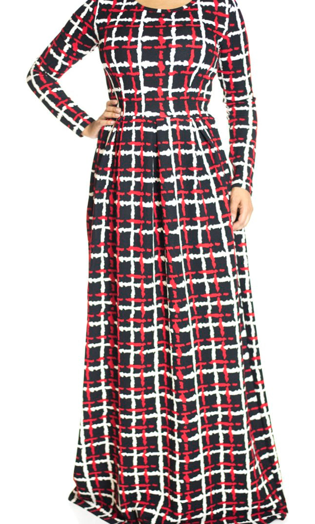 Red modern Art Maxi dress Kabayare