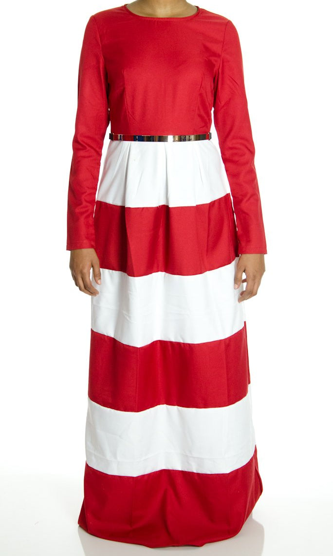 Red Modern Stripe Maxi dress Kabayare