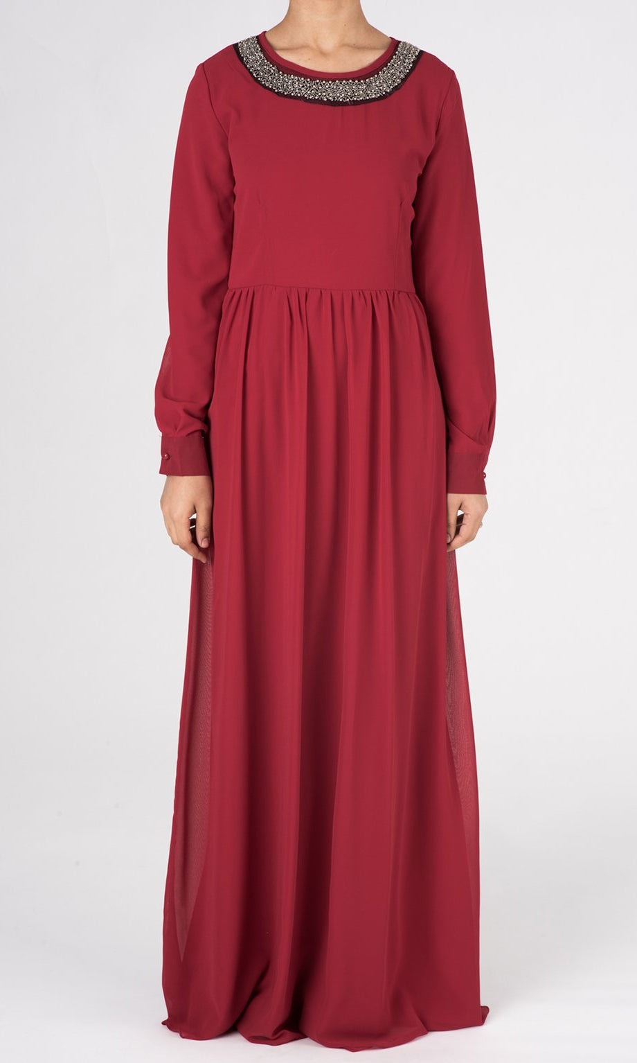Red Neck Beaded Maxi Dress Kabayare