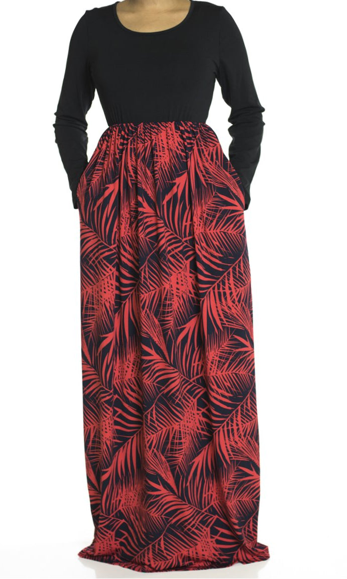 Red Palms maxi dress Kabayare