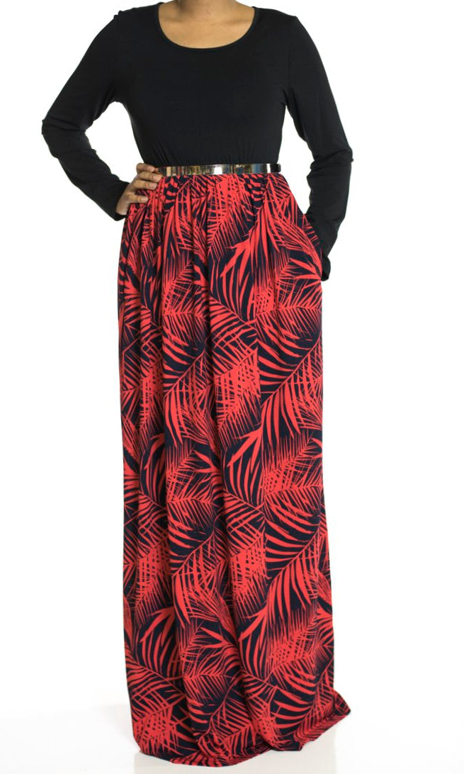 Red Palms maxi dress Kabayare