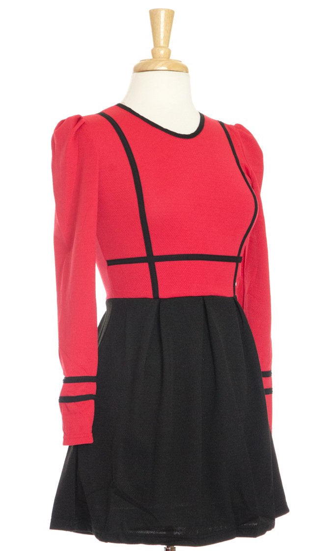 Red Piped Colorblock Top Kabayare