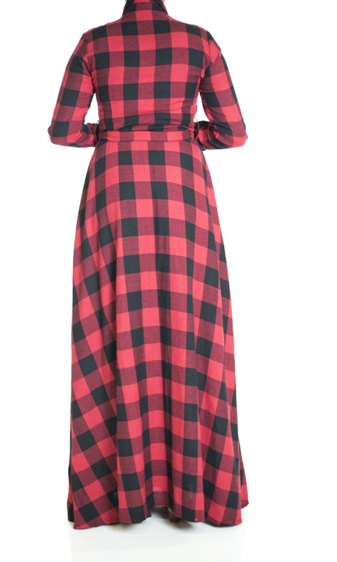 Red Plaid Maxi Dress Kabayare
