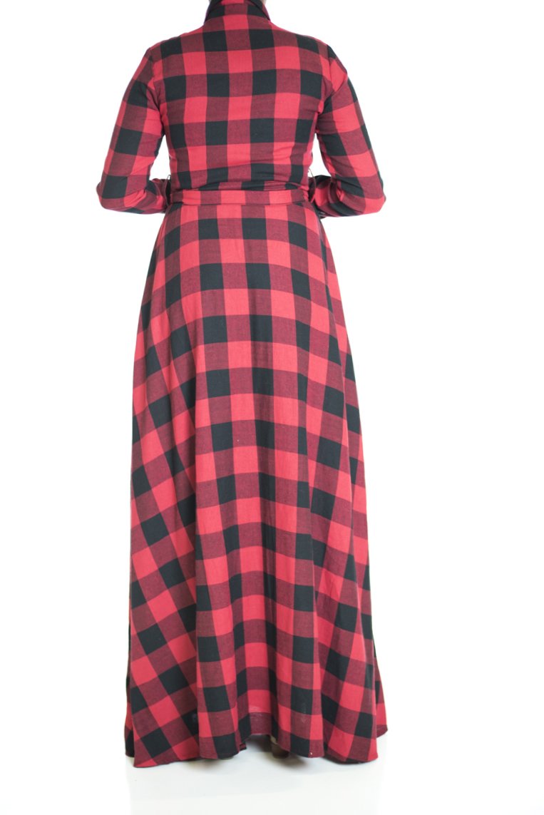 Red Plaid Maxi Dress Kabayare