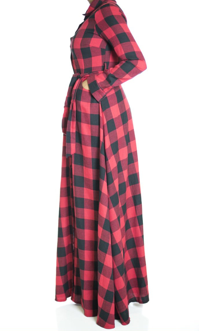 Red Plaid Maxi Dress Kabayare
