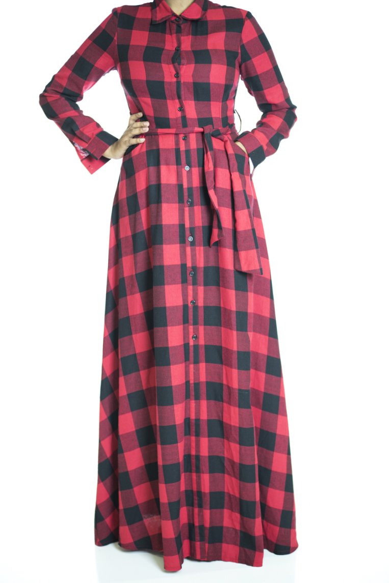 Red Plaid Maxi Dress Kabayare