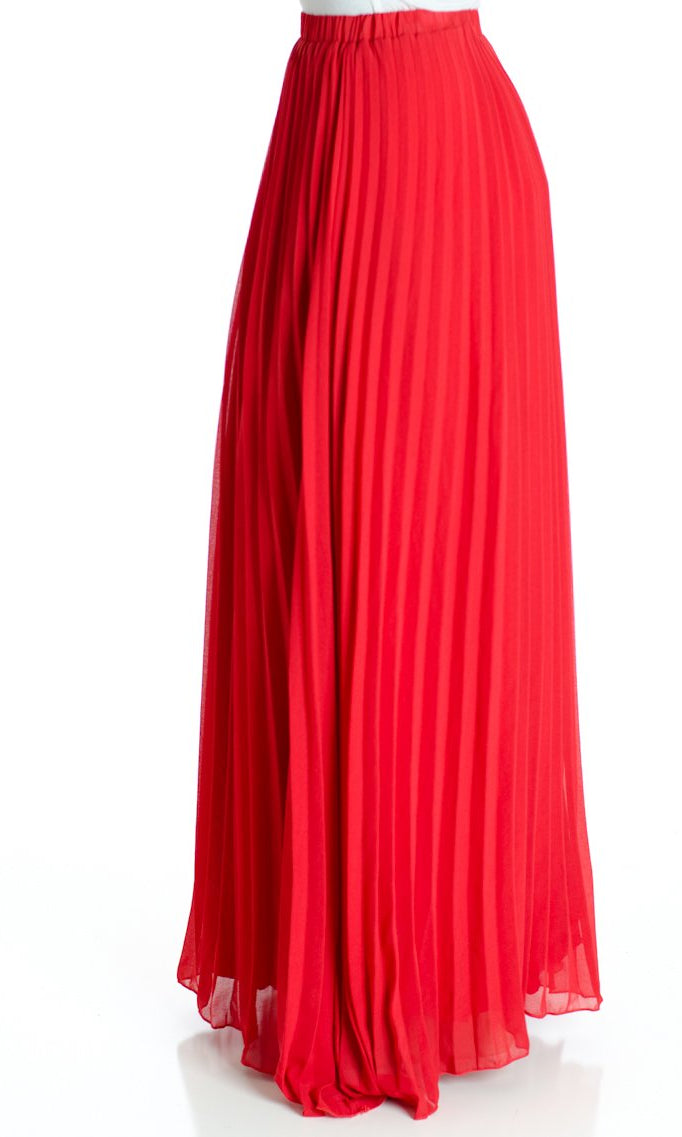 Red pleated Maxi Skirt Kabayare