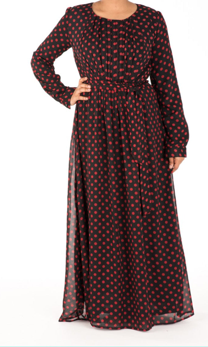 Red Polka dot chiffon dress Kabayare