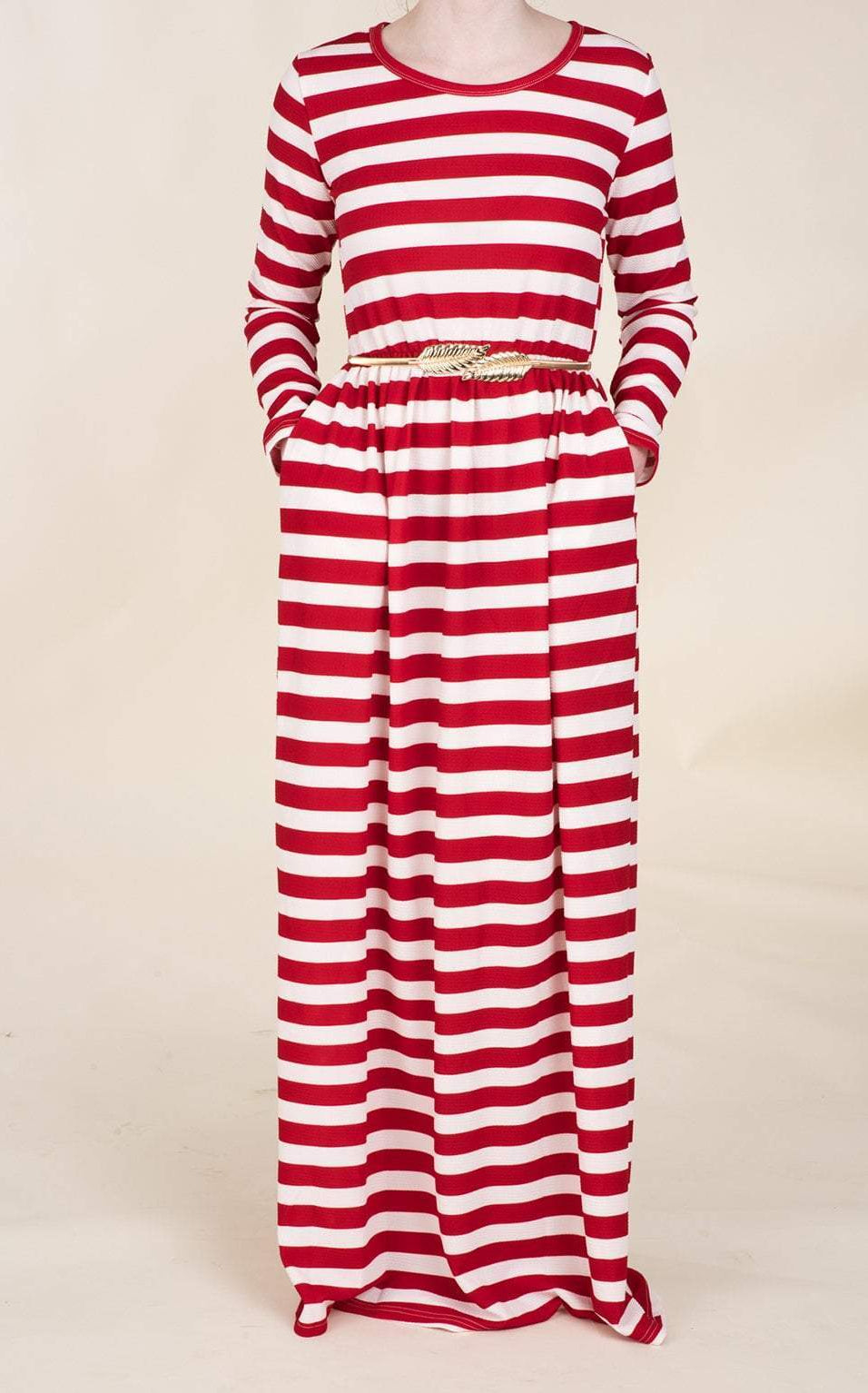 Red Stripes Textured Print Dress Kabayare