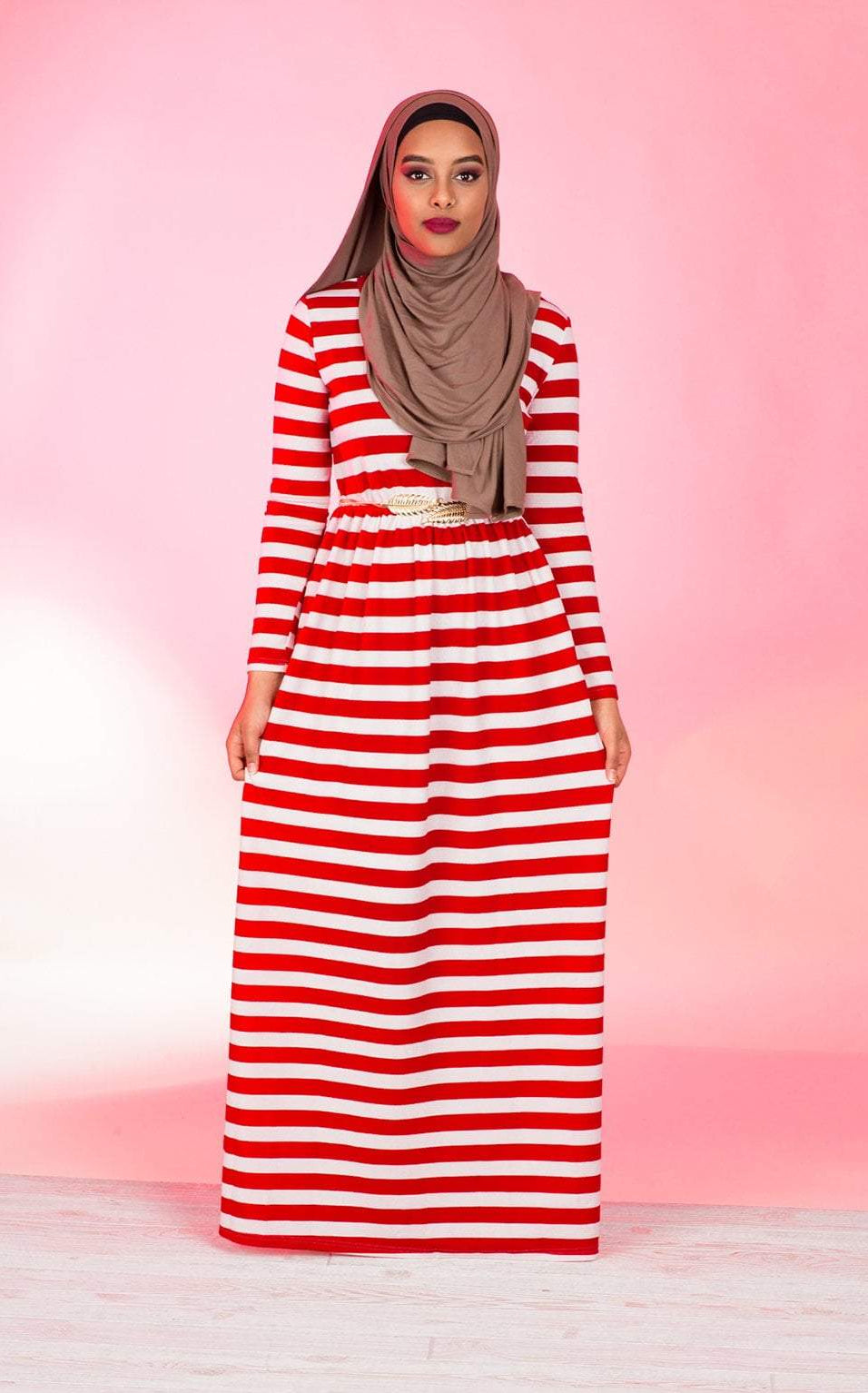 Red Stripes Textured Print Dress Kabayare