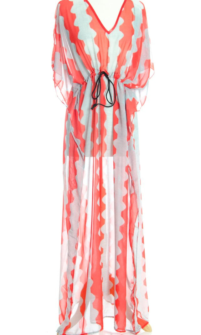 Red ZigZag Kimono Maxi Dress Kabayare