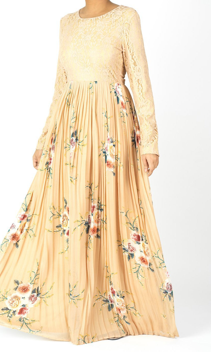 romantic floral Pleated Maxi Dress Kabayare
