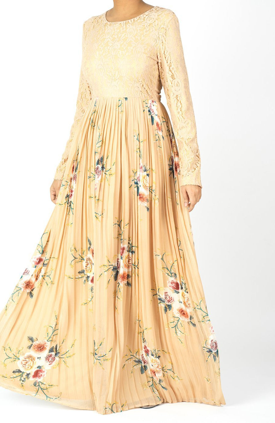 romantic floral Pleated Maxi Dress Kabayare