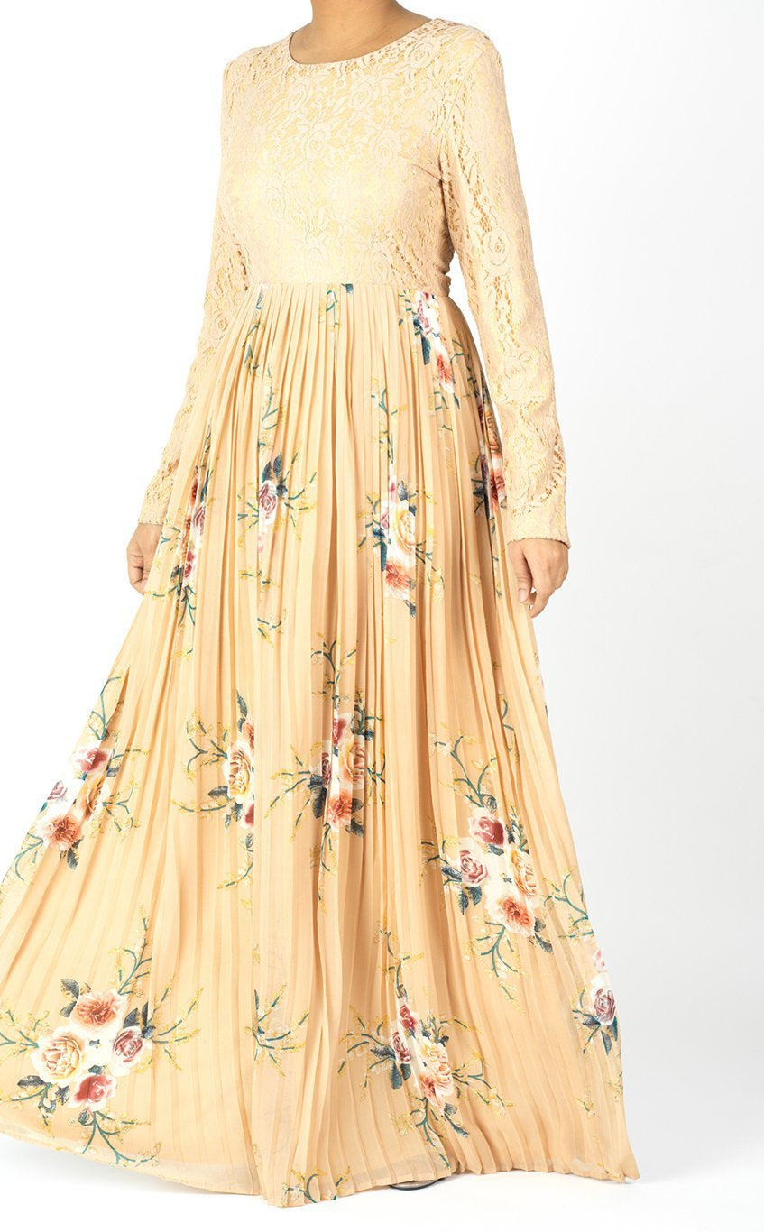 romantic floral Pleated Maxi Dress Kabayare