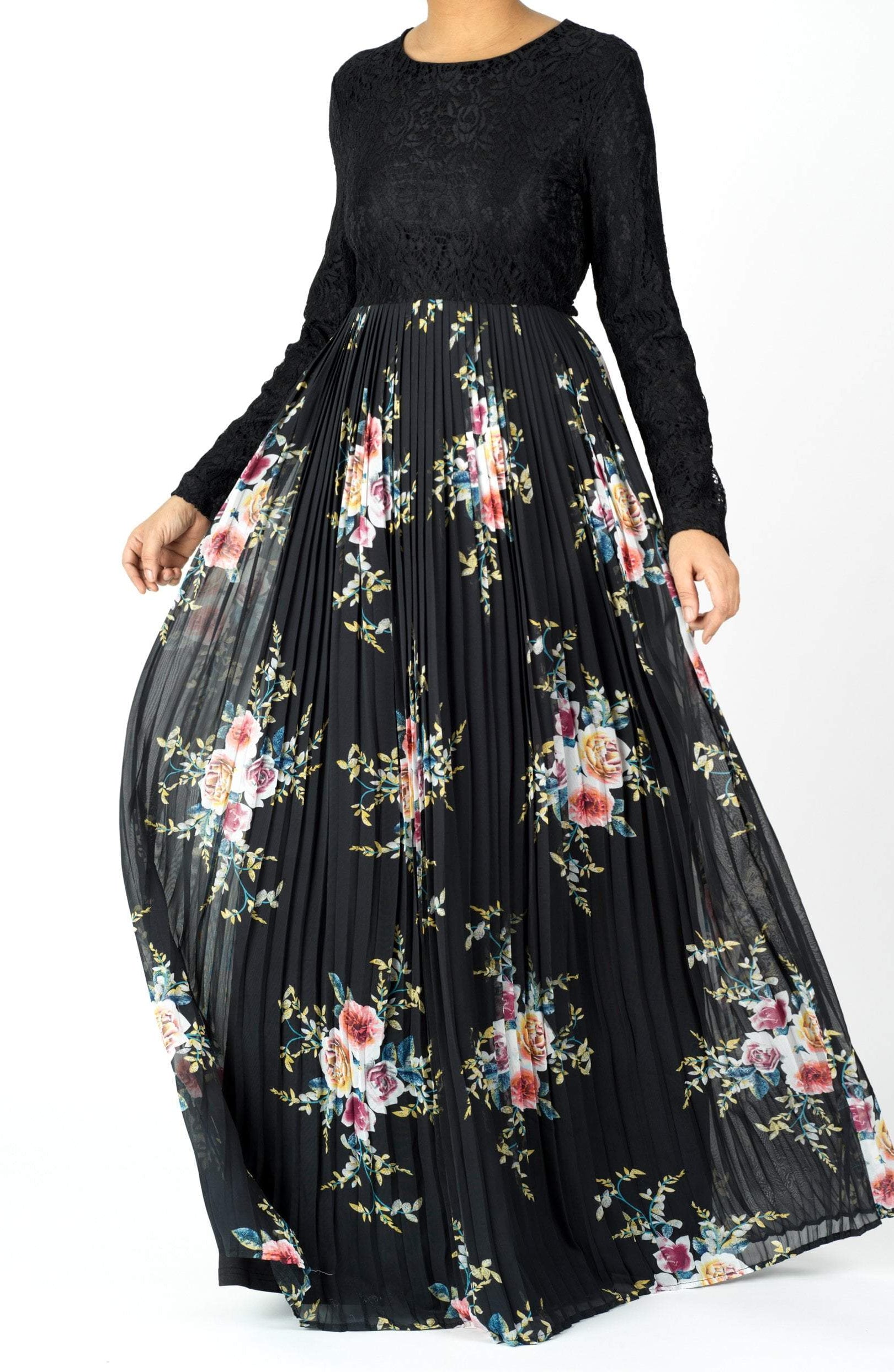 romantic floral Pleated Maxi Dress Kabayare