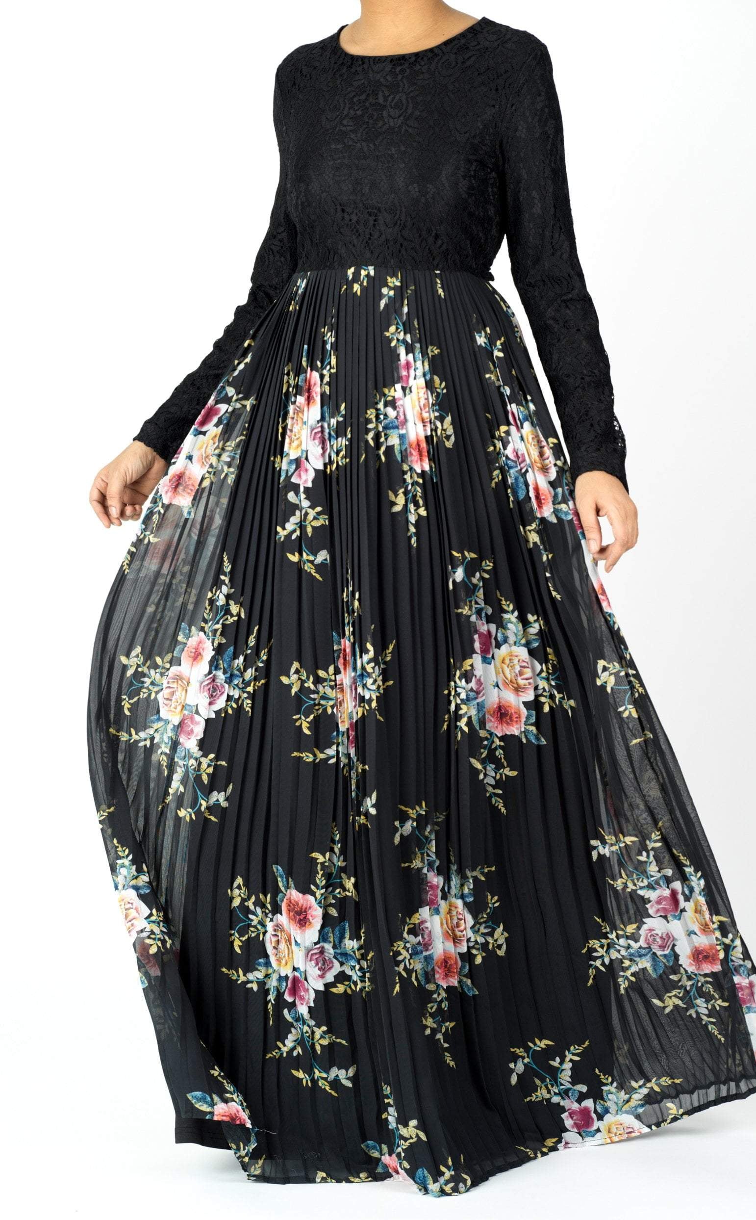 romantic floral Pleated Maxi Dress Kabayare