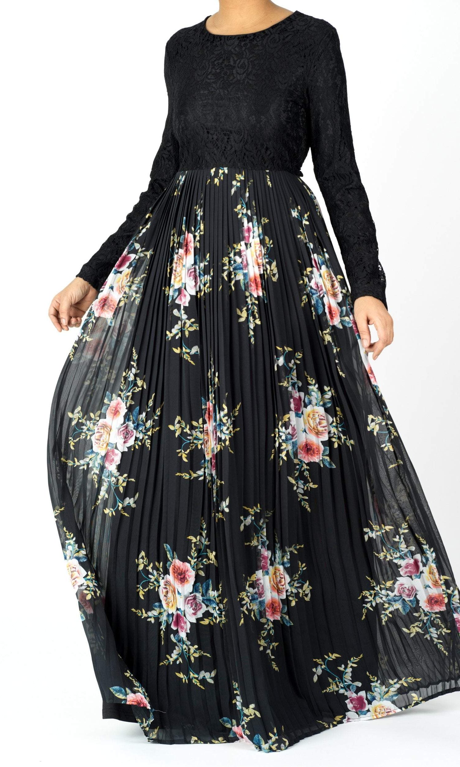 romantic floral Pleated Maxi Dress Kabayare