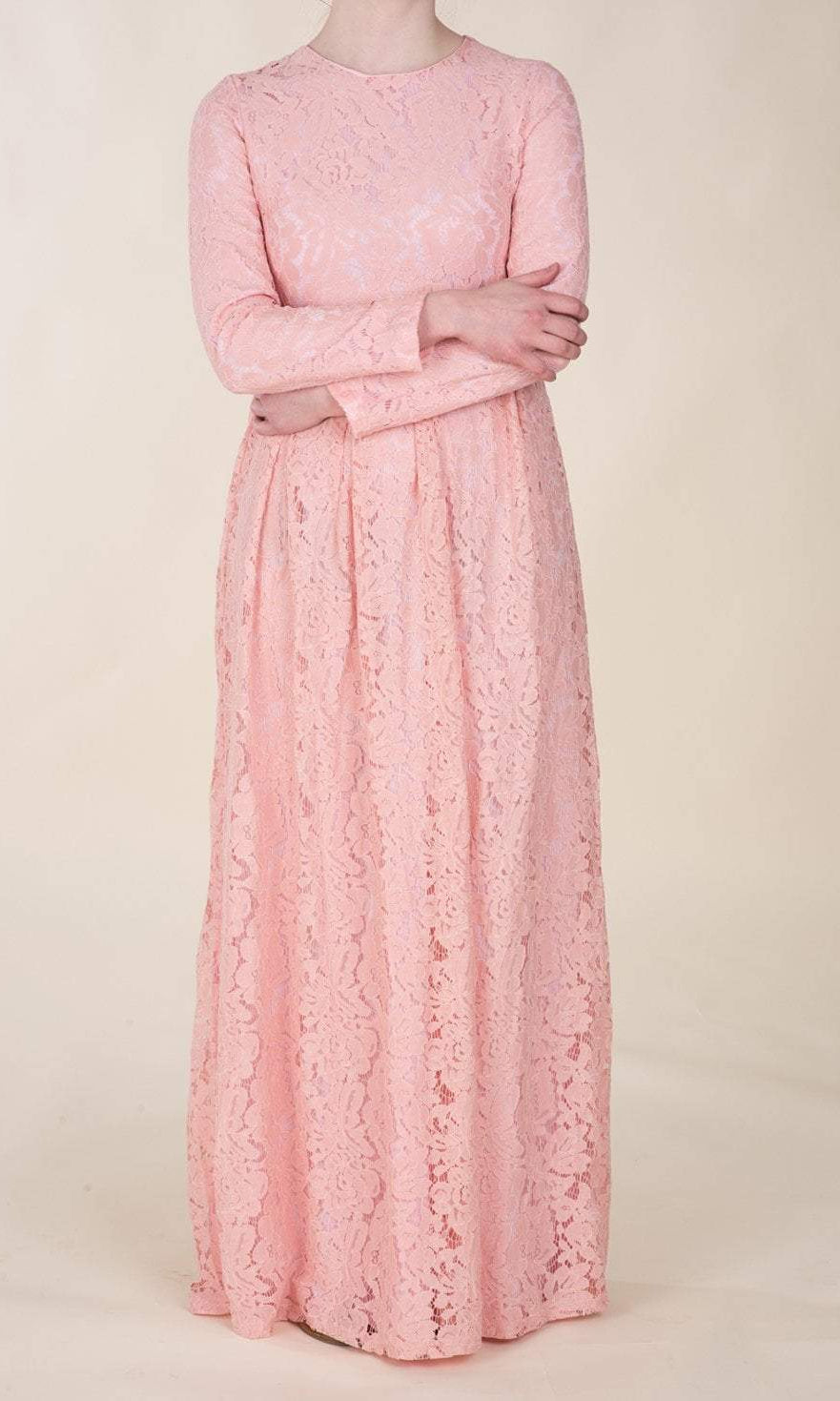 Rose Pink Floral Pattern Lace Dress Kabayare