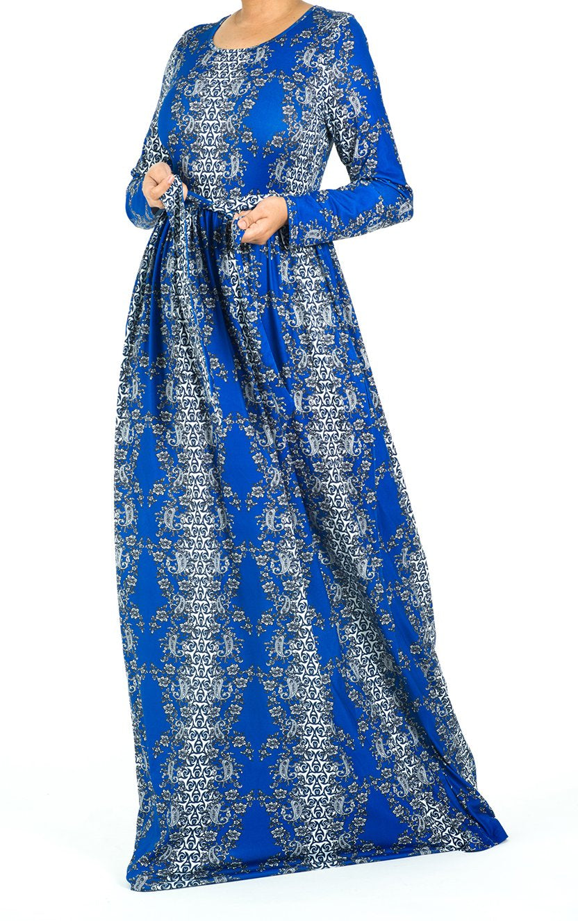 Royal Blue soft print maxi dress Kabayare