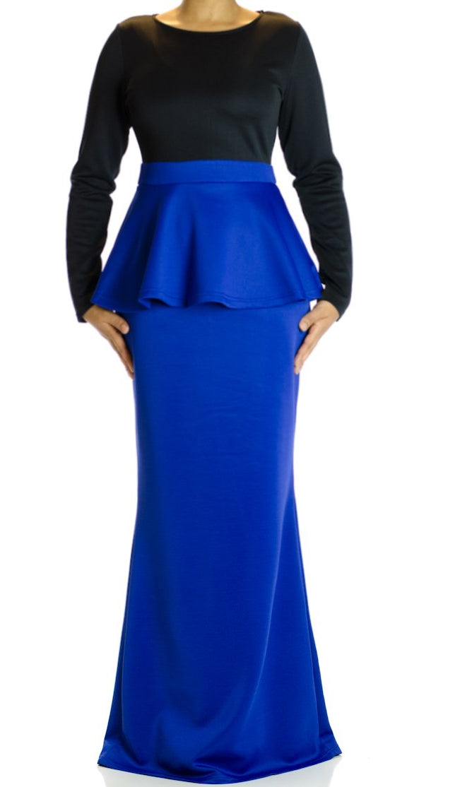 Royal Two-Tone Peplum Maxi Dress Kabayare