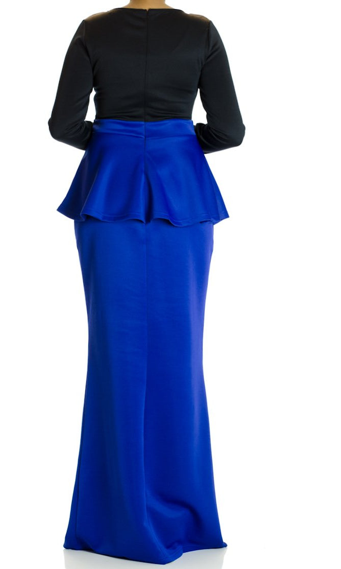 Royal Two-Tone Peplum Maxi Dress Kabayare