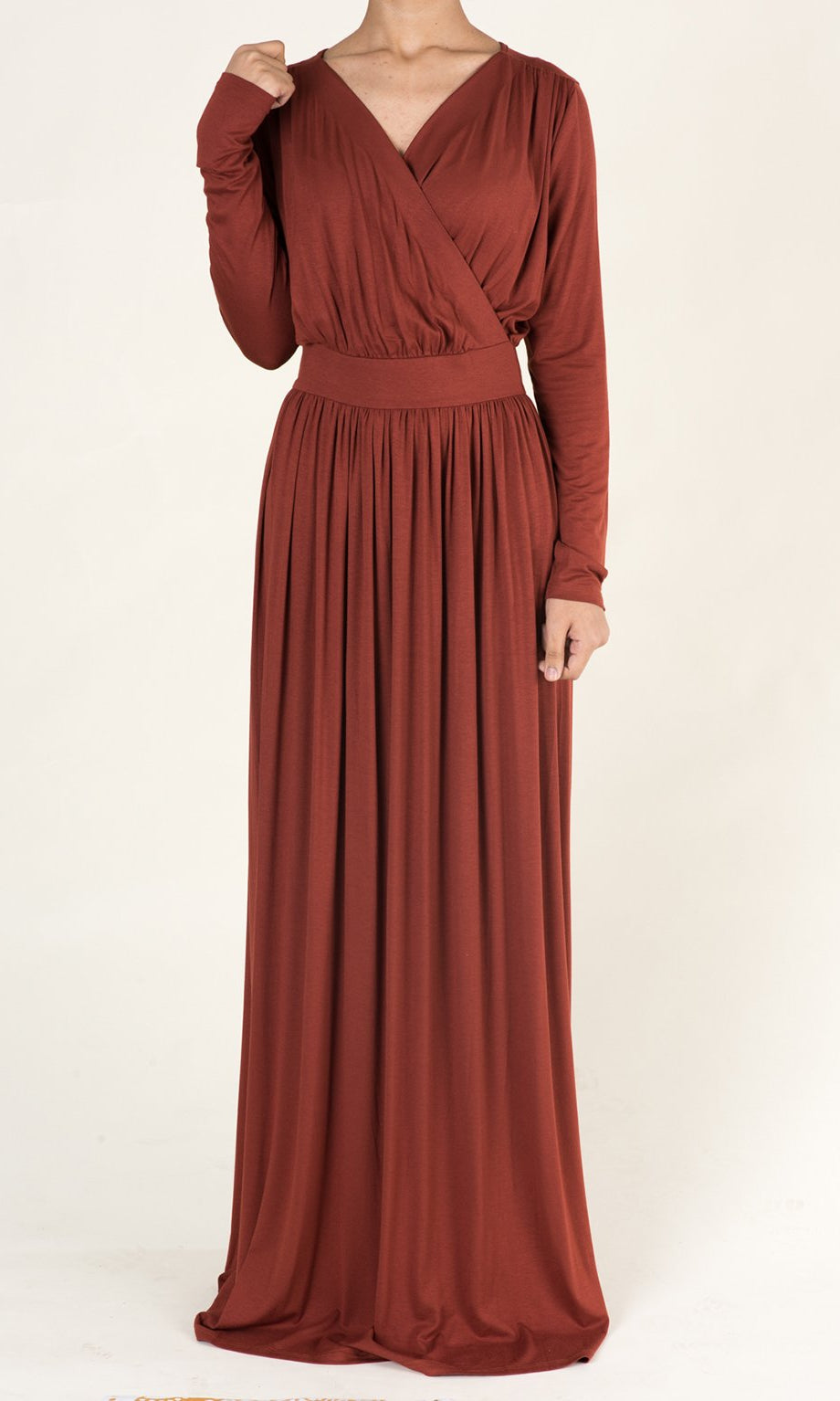 Rust V-NECK JERSEY MAXI DRESS Kabayare