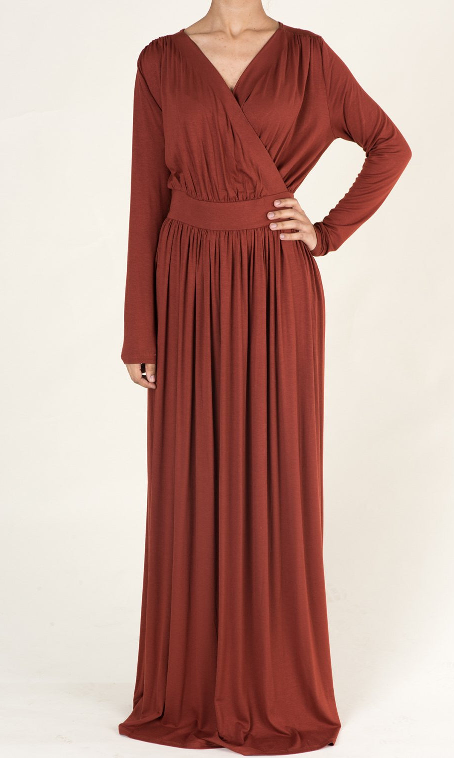 Rust V-NECK JERSEY MAXI DRESS Kabayare