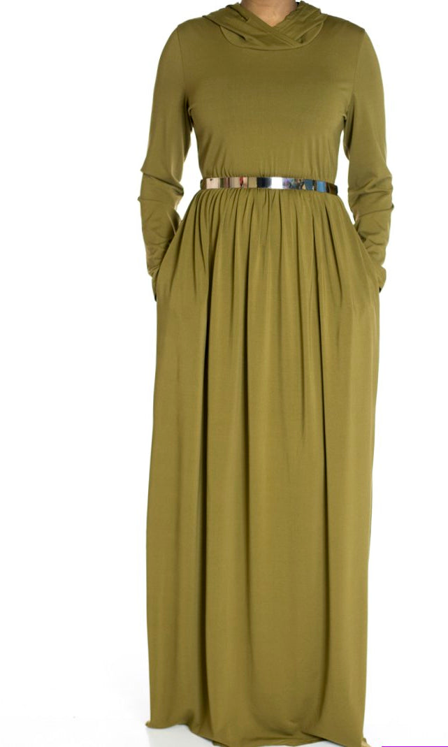 Sage Green Urban Hooded Maxi Dress Kabayare