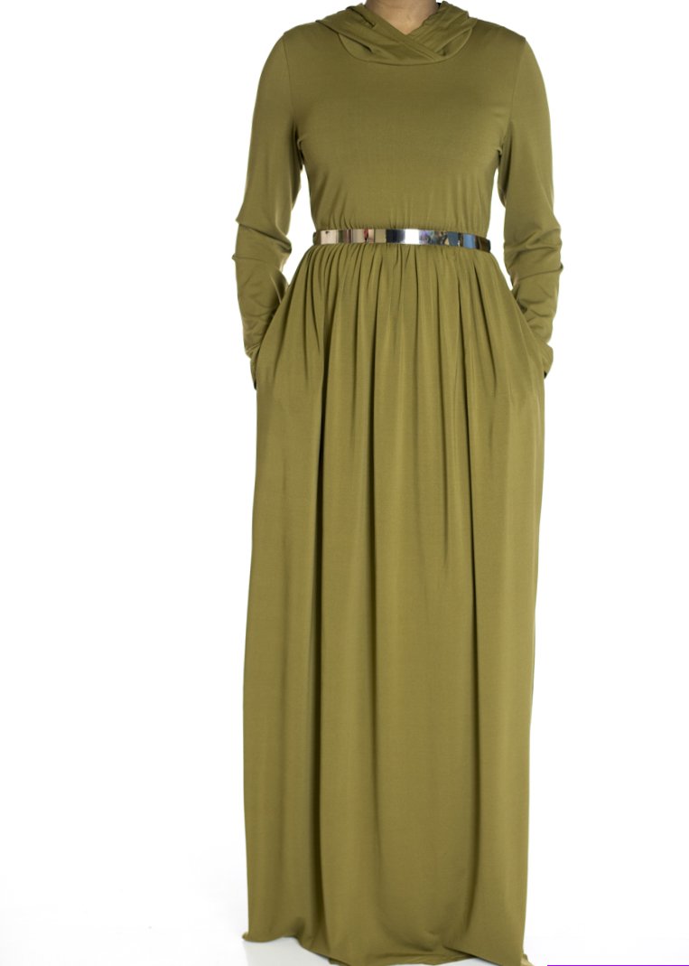 Sage Green Urban Hooded Maxi Dress Kabayare