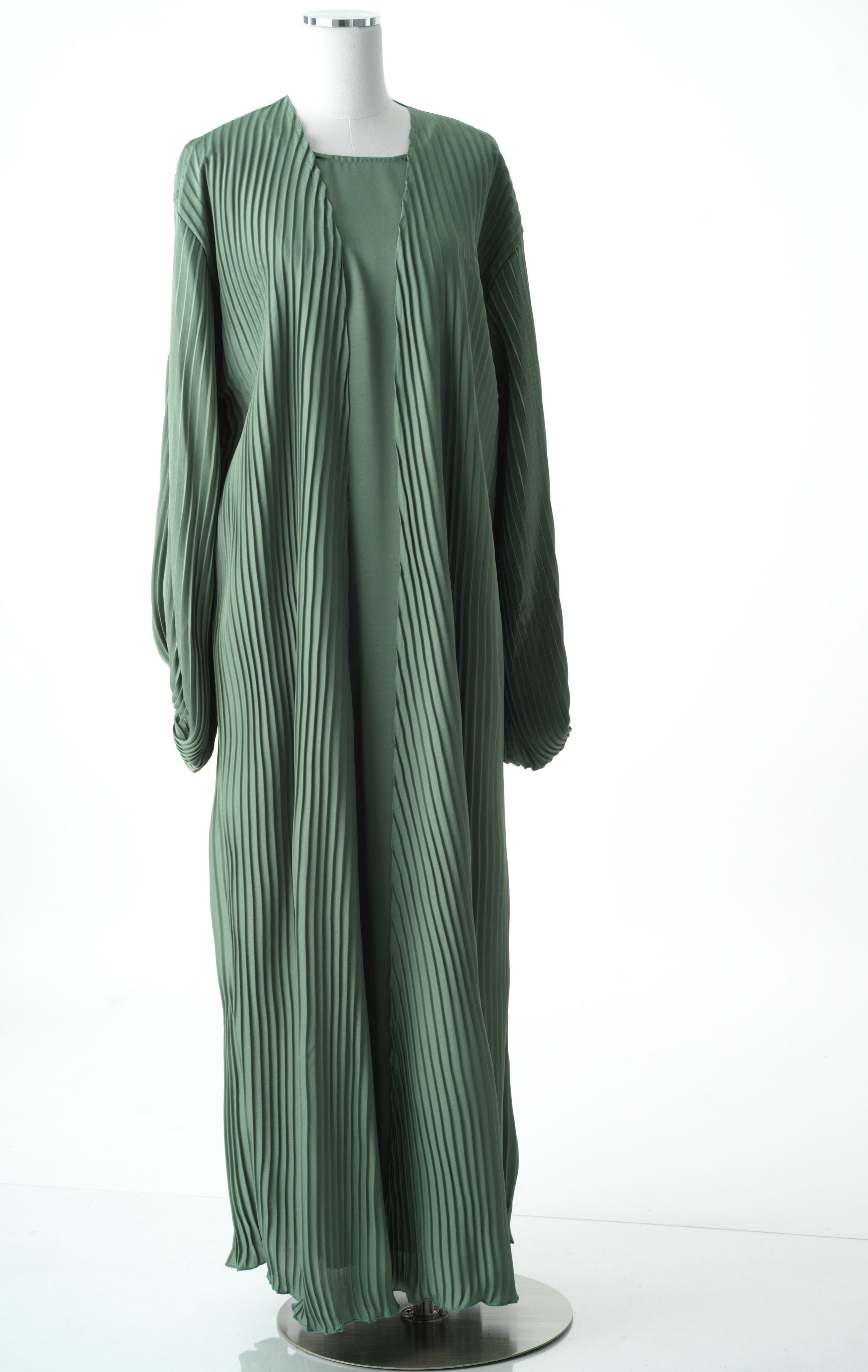 Sage mint Pleated boat abaya set Kabayare