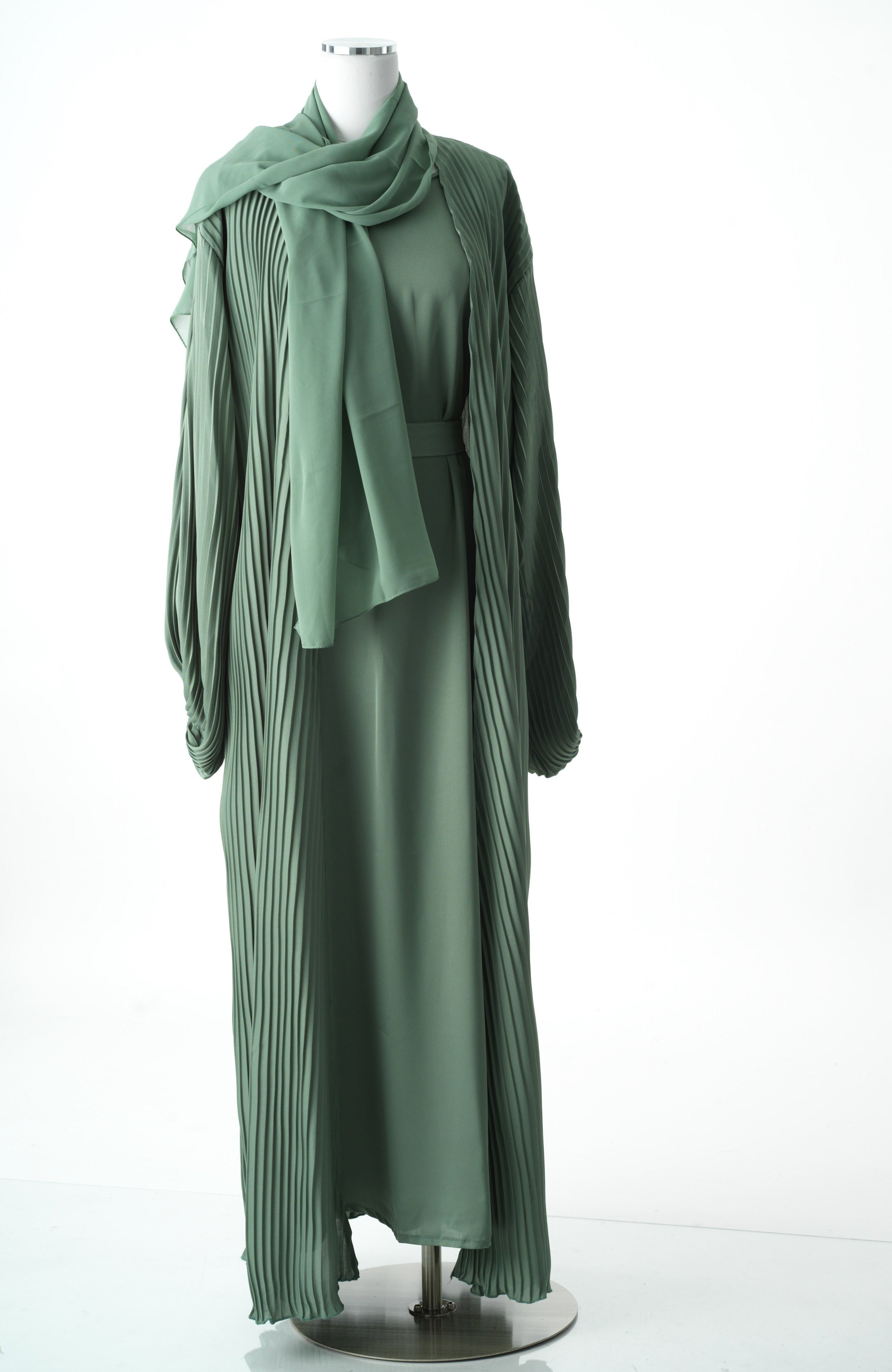 Sage mint Pleated boat abaya set Kabayare