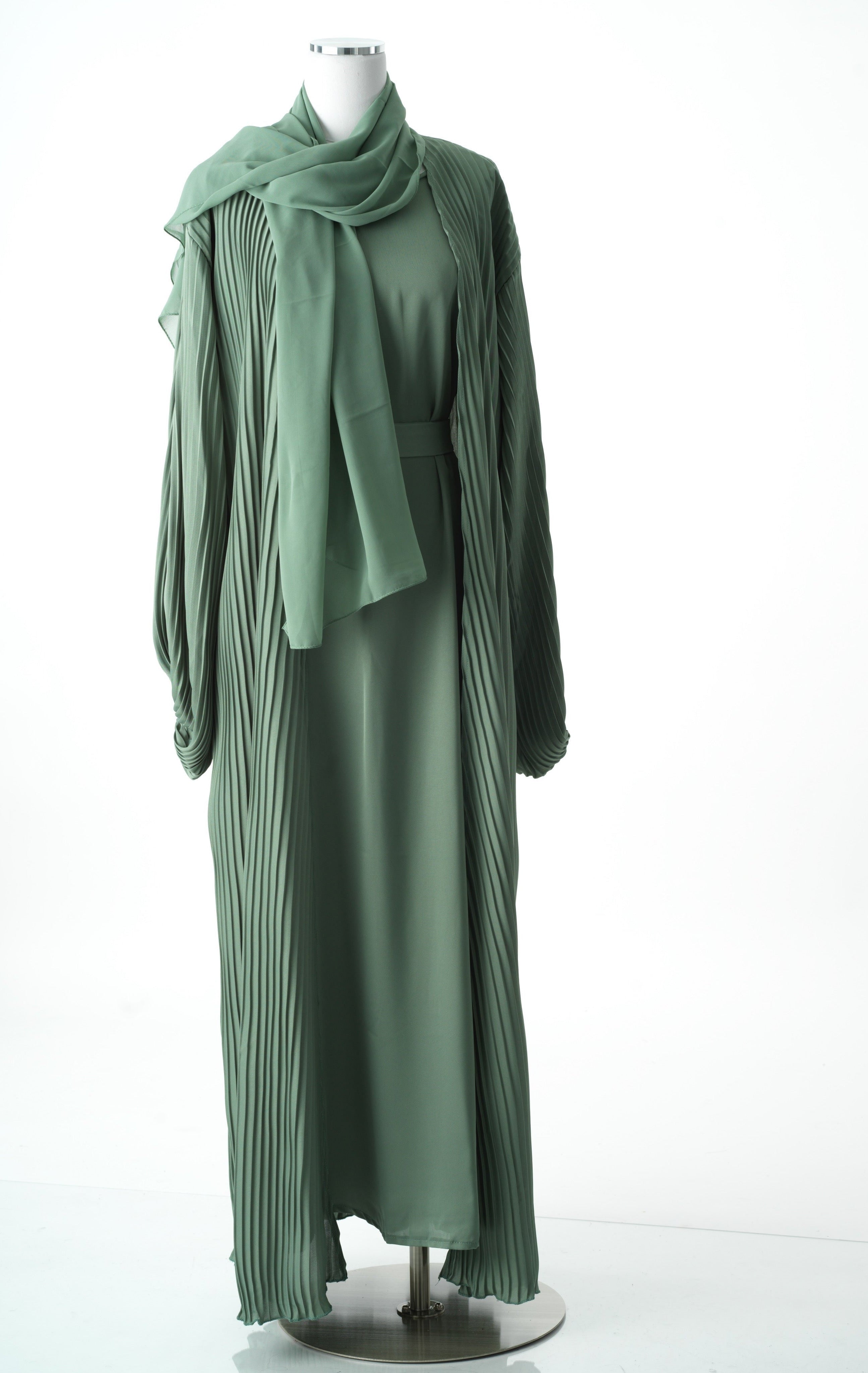 Sage mint Pleated boat abaya set Kabayare